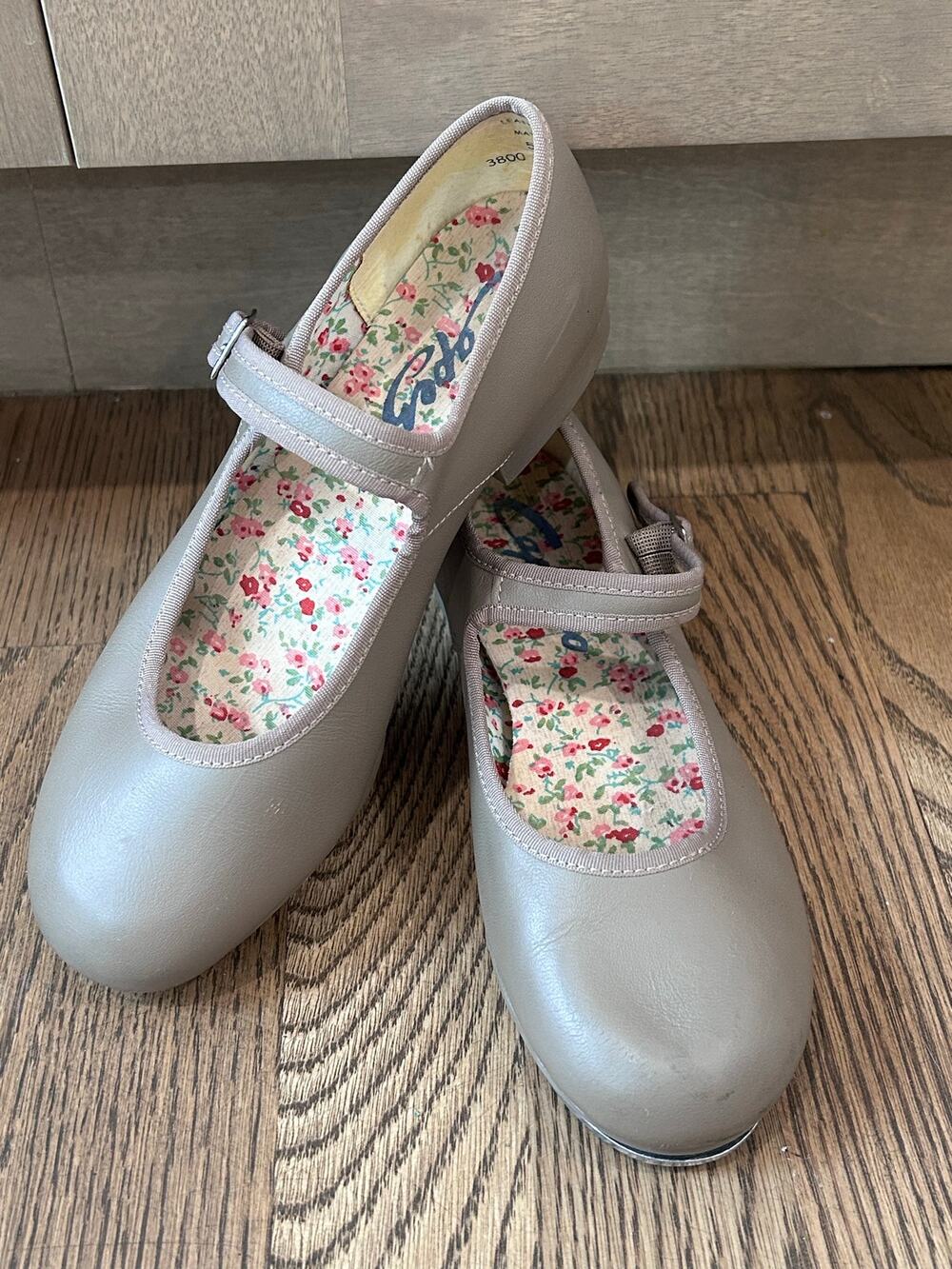 Capezio Tan Mary Jane Tap Shoes 3800 Women's Sz 5.5 Leather Dance Flat Floral